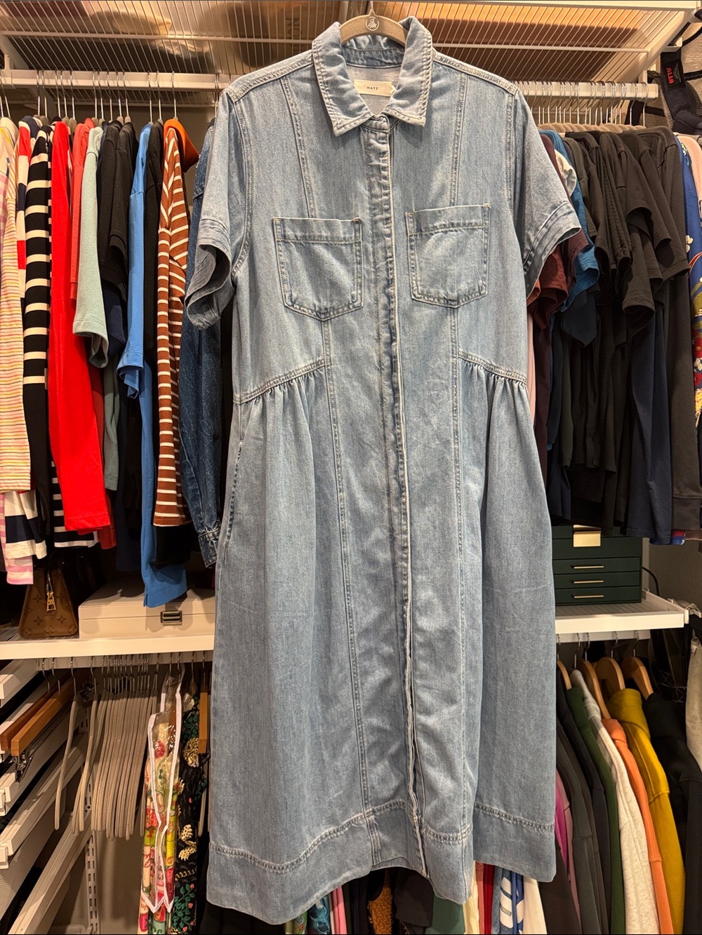 Denim Midi Shirt Dress - Light Blue